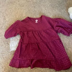Red flannel puffed shoulder long sleeve